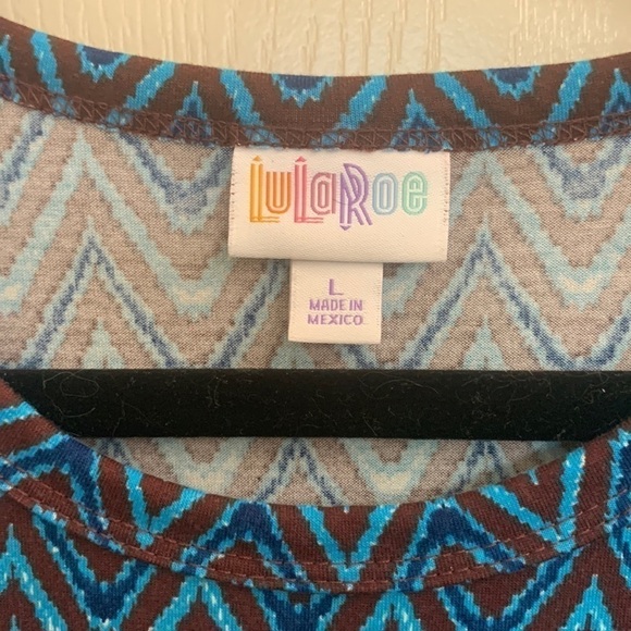 Lularoe Marley Blue Chevron‎ Print Belted T-Shirt Dress Size L - Picture 7 of 9